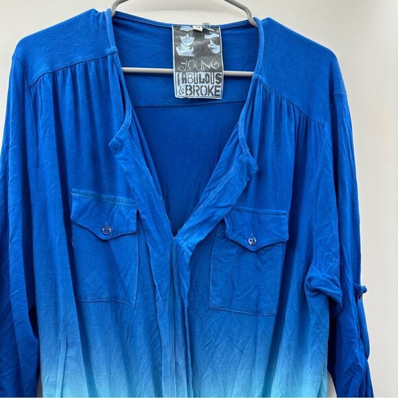 Young, Fabulous & Broke Blue Ombre 3/4 Roll Tab Sleeve Romper Size‎ M - Picture 2 of 13